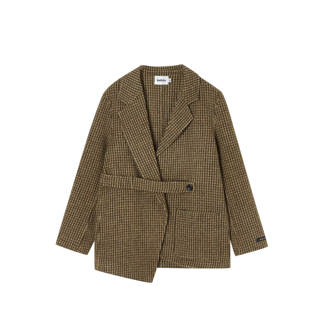 indicia标记秋冬学院风格子格子大衣中长款3D111DY488