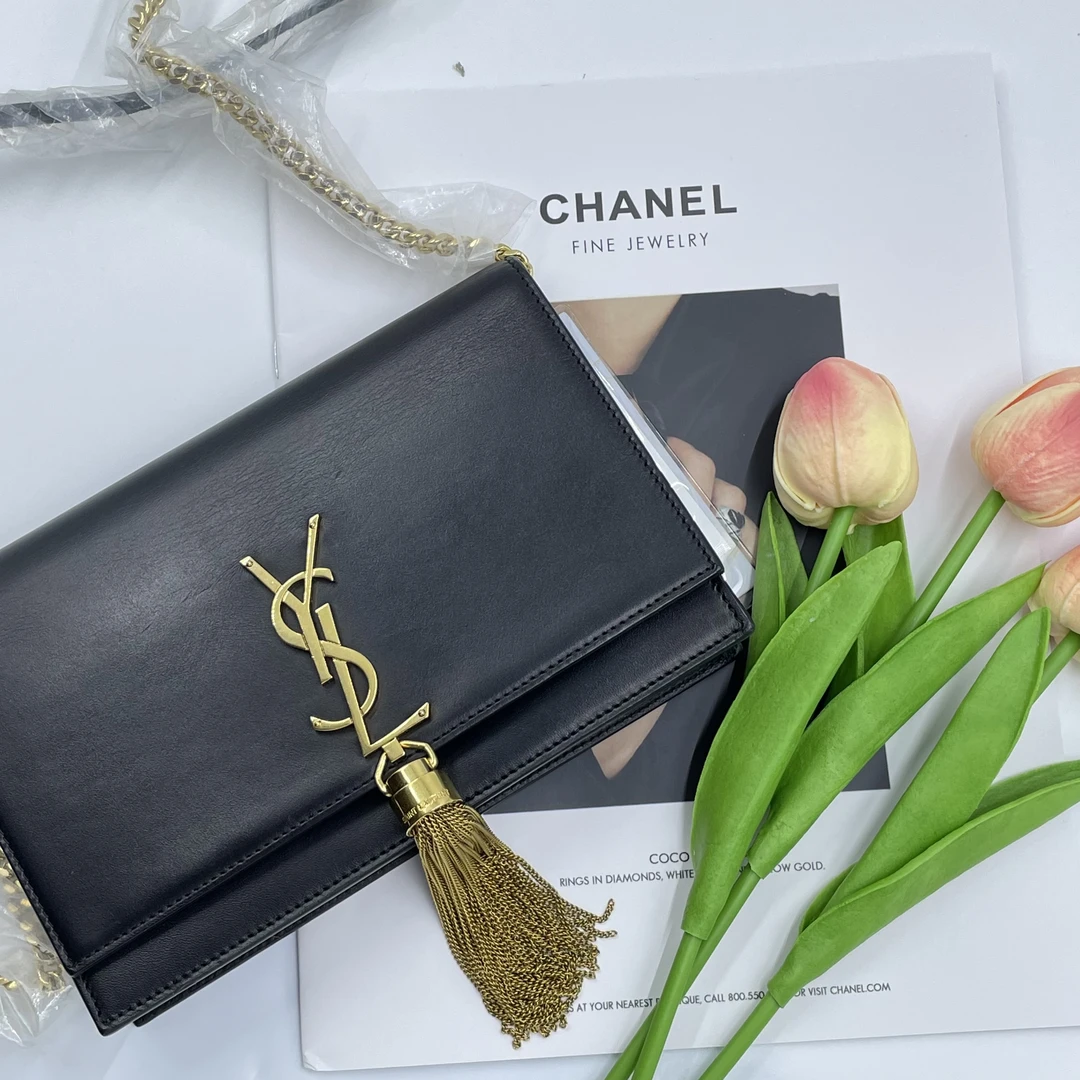 99新 YSL/圣罗兰 黑色流苏链条单肩斜挎包