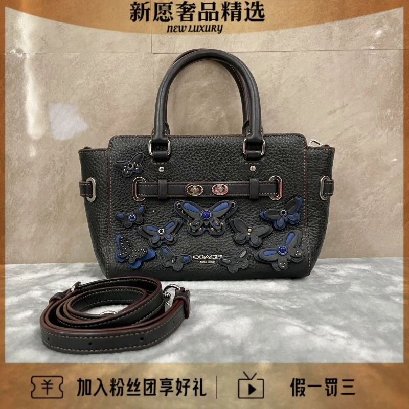 95新 COACH/蔻驰 Blake 25 鹅卵石皮革立体蝴蝶斜挎手提包