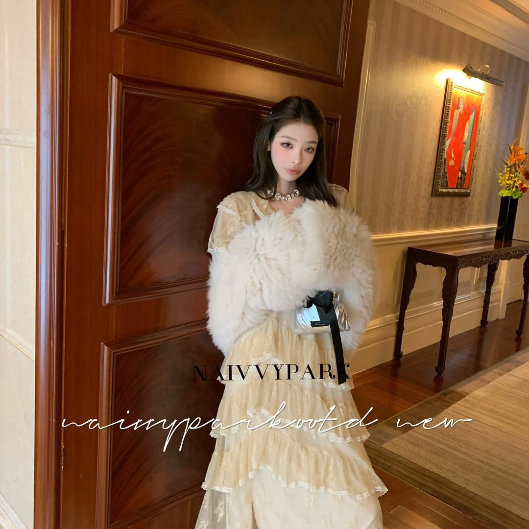 NAIVVY【梦境洋装店】气质秋冬宽松设计感百搭蕾丝温柔连衣裙