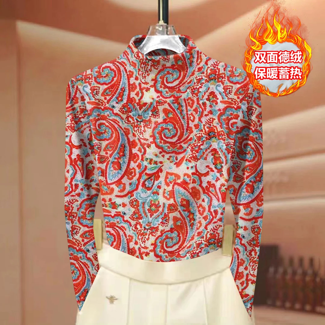 时尚半高领显瘦女装长袖上衣德绒保暖打底衫秋冬气质洋气保暖高档