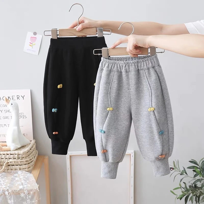 黑色宝宝裤子加绒运动裤宽松长裤