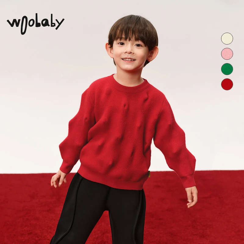 【25新年款】Woobaby儿童毛衣廓形套头针织毛衫上衣