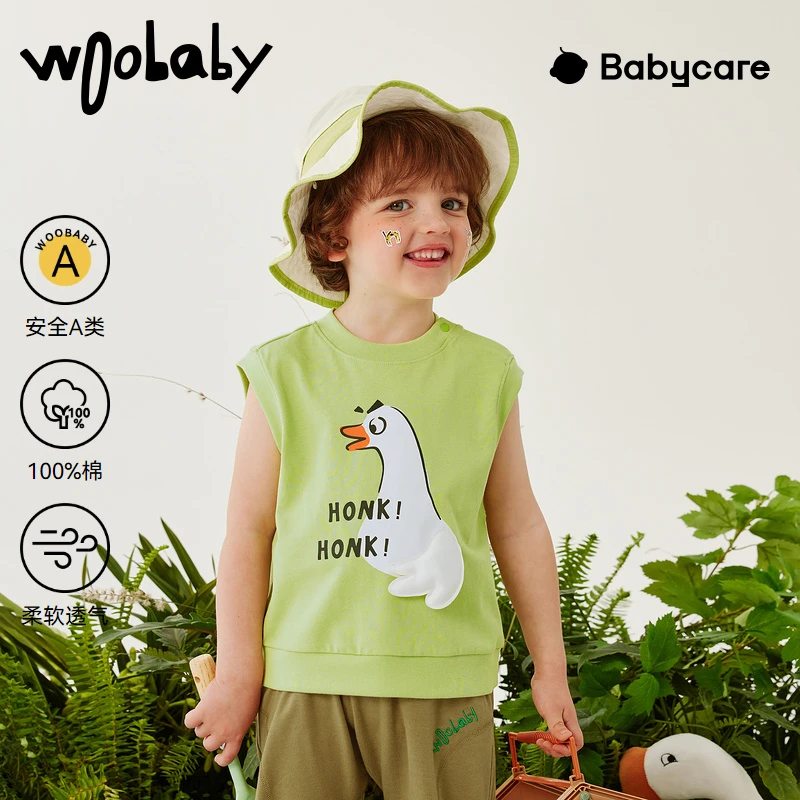 【全棉大鹅背心】woobaby童装全棉薄款亲肤打底衫WBC2323O010204