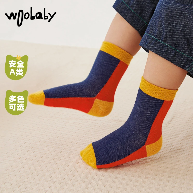 【撞色中袜】woobaby童装宝宝洋气春秋中筒袜2双装WBC2333O090202
