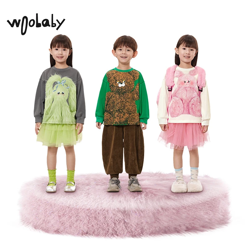 WB【纯棉】woobaby儿童长袖T恤男童女童秋冬新品纯棉亲子装