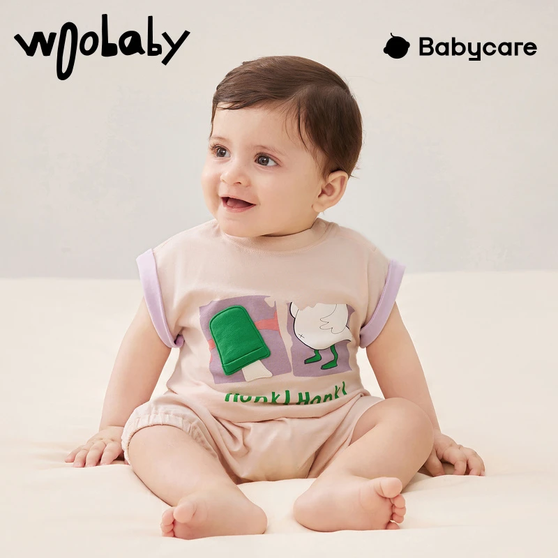 【BC童装】woobaby婴幼儿连体衣爬服埃及棉2023夏季满月宝宝包屁衣