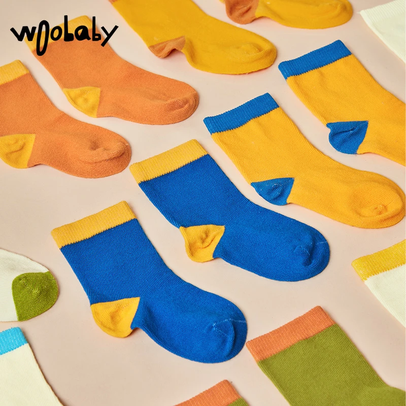 【达人】woobaby童装洋气秋撞色中筒袜5双装WBC2393O090202
