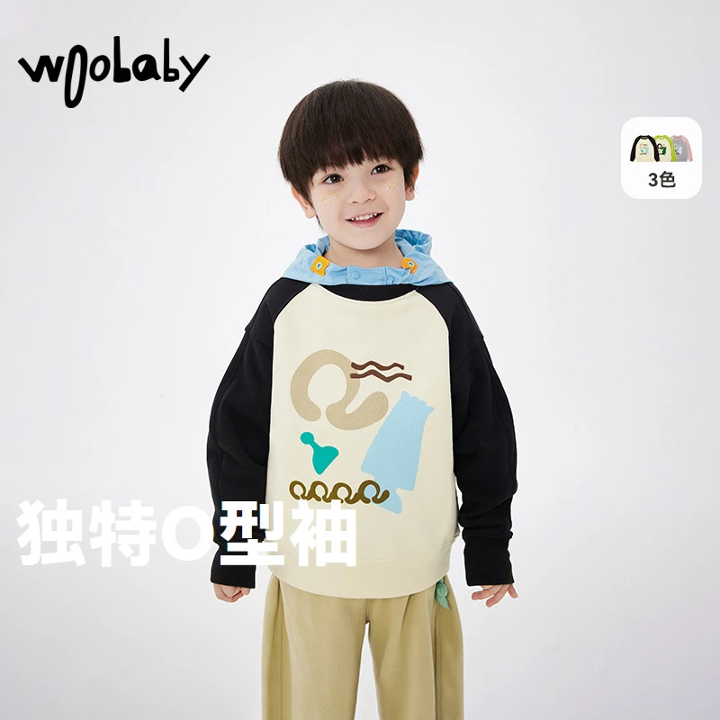 woobaby儿童插肩袖卫衣新品上衣WBC2413O120103