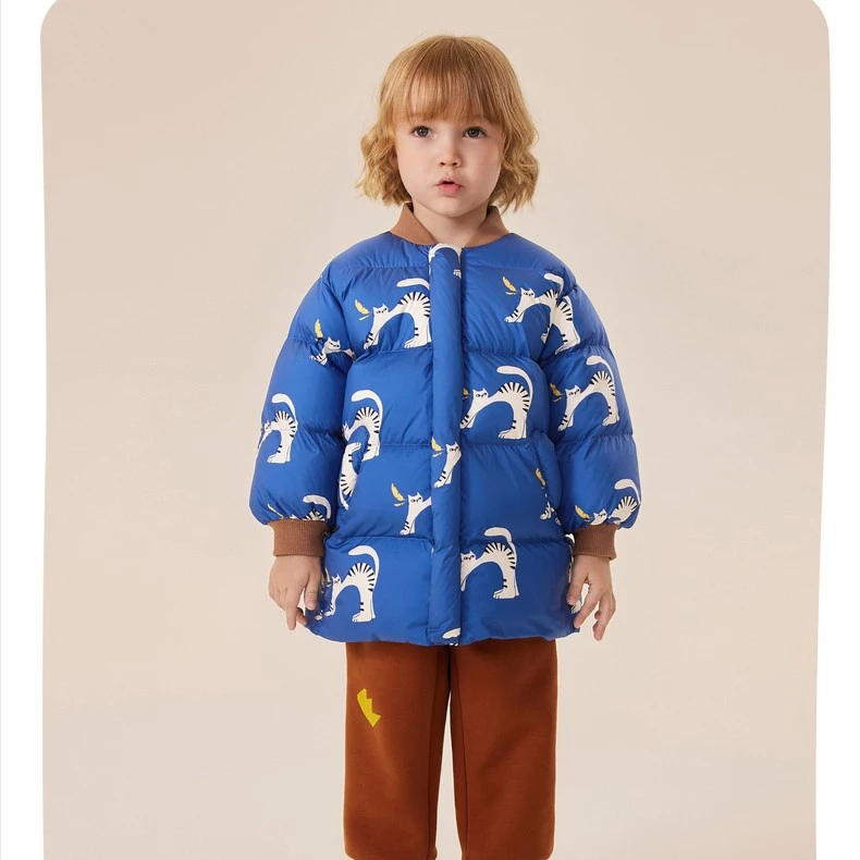 【幼童羽绒服】woobaby童装22年长款加厚款三防可拆帽子WB2206016