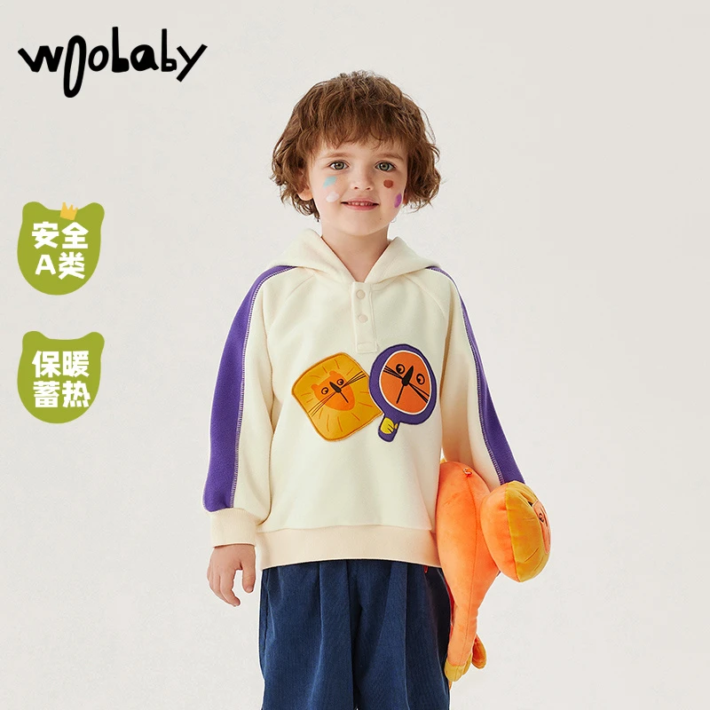 【连帽摇粒绒】woobaby儿童摇粒绒卫衣上衣春秋长袖WBC2333O120107