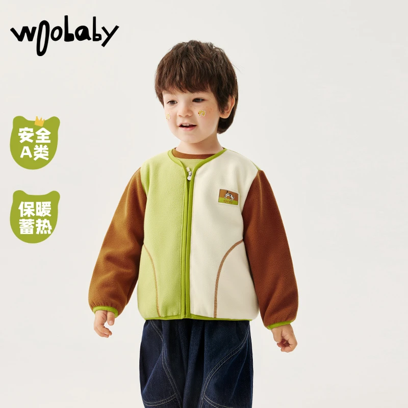 【摇粒绒外套】woobaby童装无领夹克儿童秋冬保暖WBC2333O030106