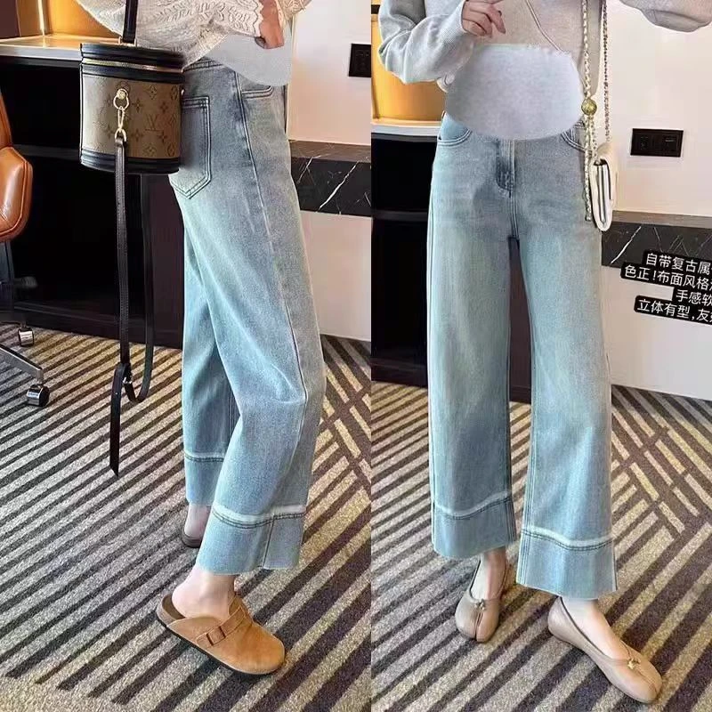 孕妇裤子春秋款外穿大码打底直筒长裤小个子牛仔裤秋季新款秋冬装