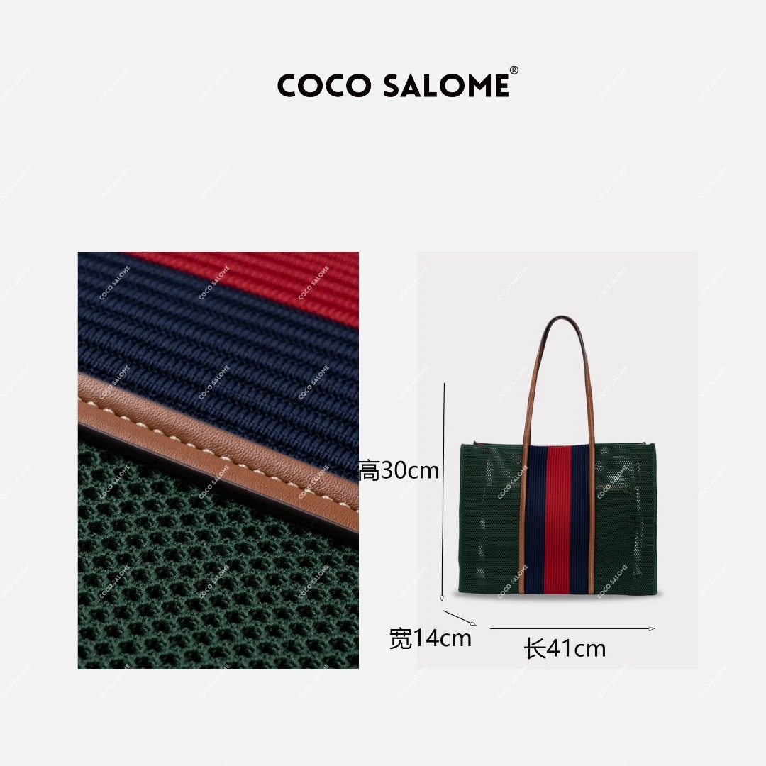 COCO SALOME【松弛感】针织布配头层真皮撞色设计师手提托特240426