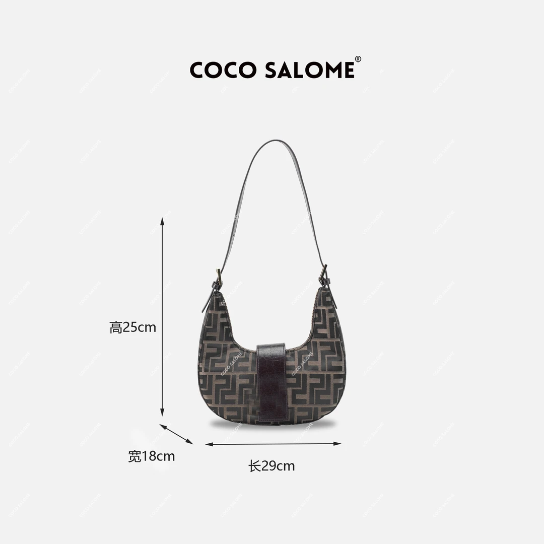 COCOSALOME【月牙包】织物配超纤经典字母女士hobo包8065