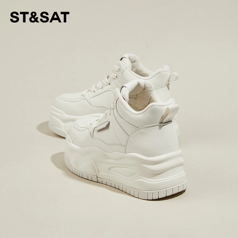 星期六厚底增高休闲板鞋女2025秋冬季加绒熊猫高帮运动时尚小白鞋