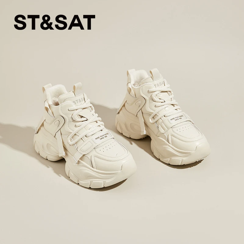 星期六厚底老爹鞋女2025新款秋冬季休闲增高运动鞋加绒时尚小白鞋