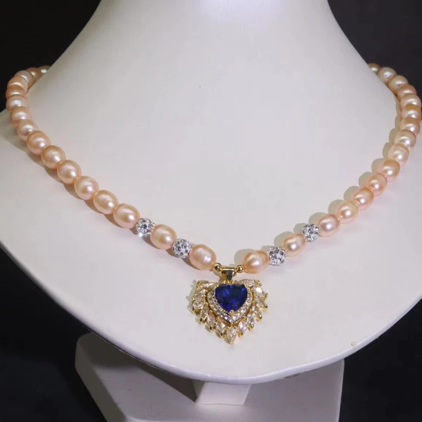 非金属合成锆石项链 海洋之心金桔项链