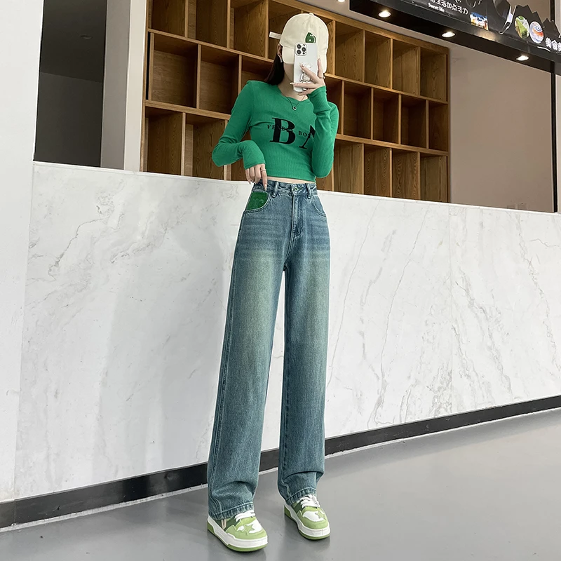 ZENGZHI/增致牛仔JSY3320早秋新款女装高腰显瘦垂坠感阔腿牛仔裤