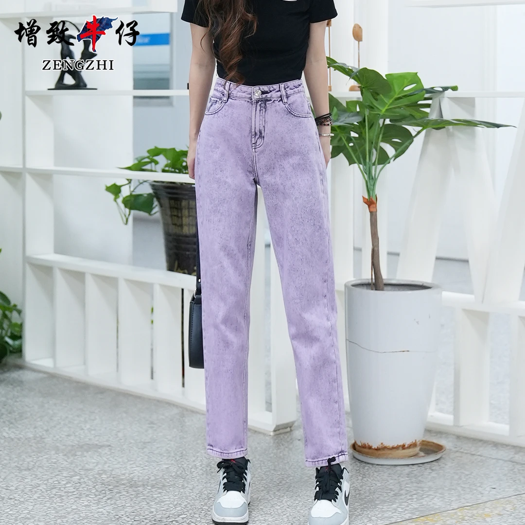ZENGZHI/增致牛仔HR1108夏季牛仔裤紫宽松显瘦时尚百搭萝卜裤女