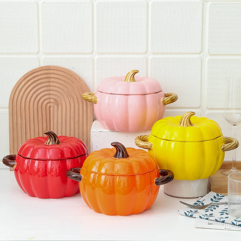 新款可爱双耳汤碗创意餐具陶瓷大号泡面碗带盖北欧风个性家用汤盆