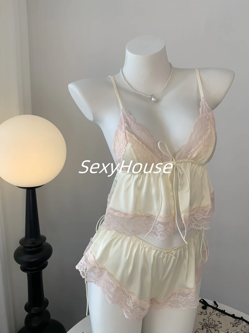 奶白色新款睡衣2024性感睡衣吊带美背蕾丝睡衣小胸甜美睡裙夏季