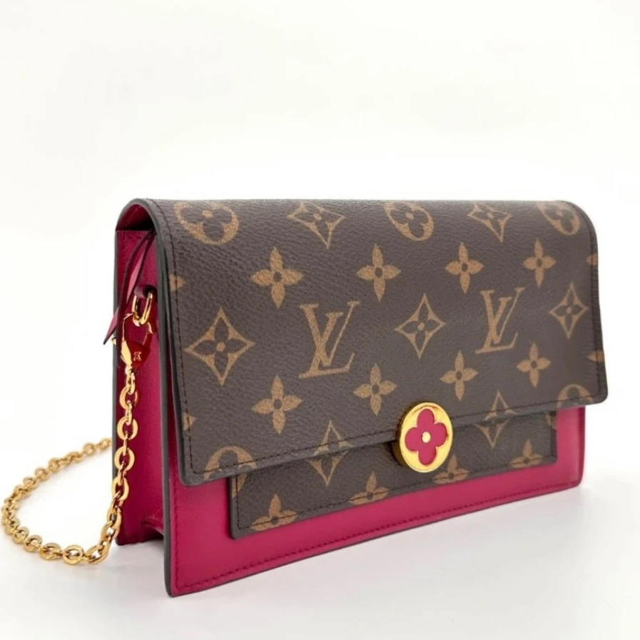 99新 LouisVuitton/路易威登 98新玫红色小花朵包