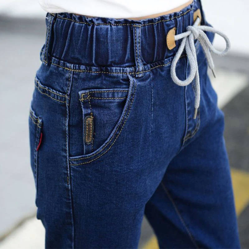 春秋季韩版牛仔裤女2024新款弹力百搭显瘦宽松松紧高腰小脚裤休闲