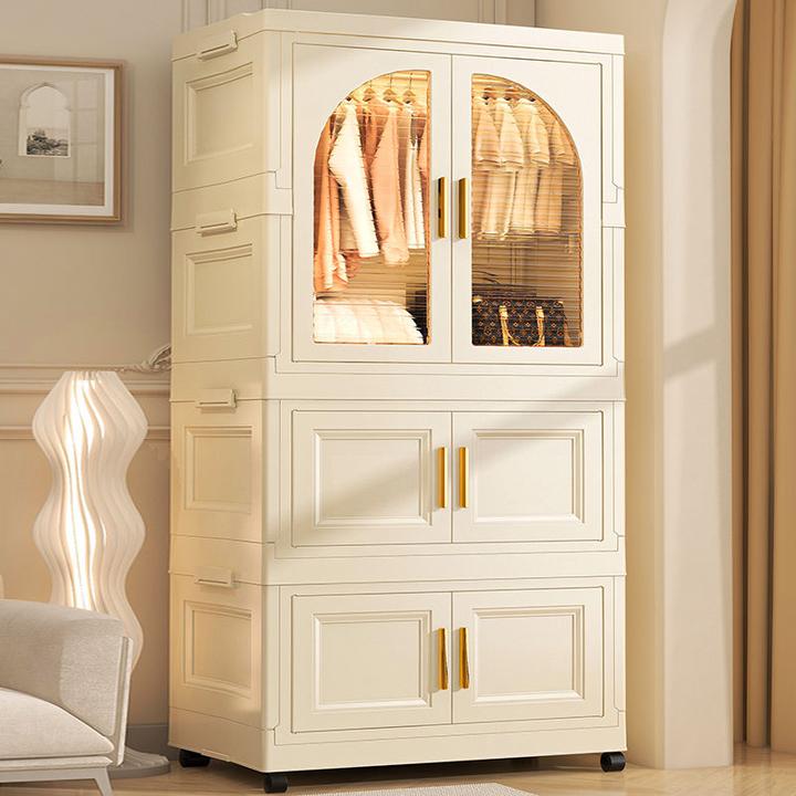 新疆西藏包邮免安装折叠衣柜奶油色家用多层衣橱儿童衣柜家居卧室