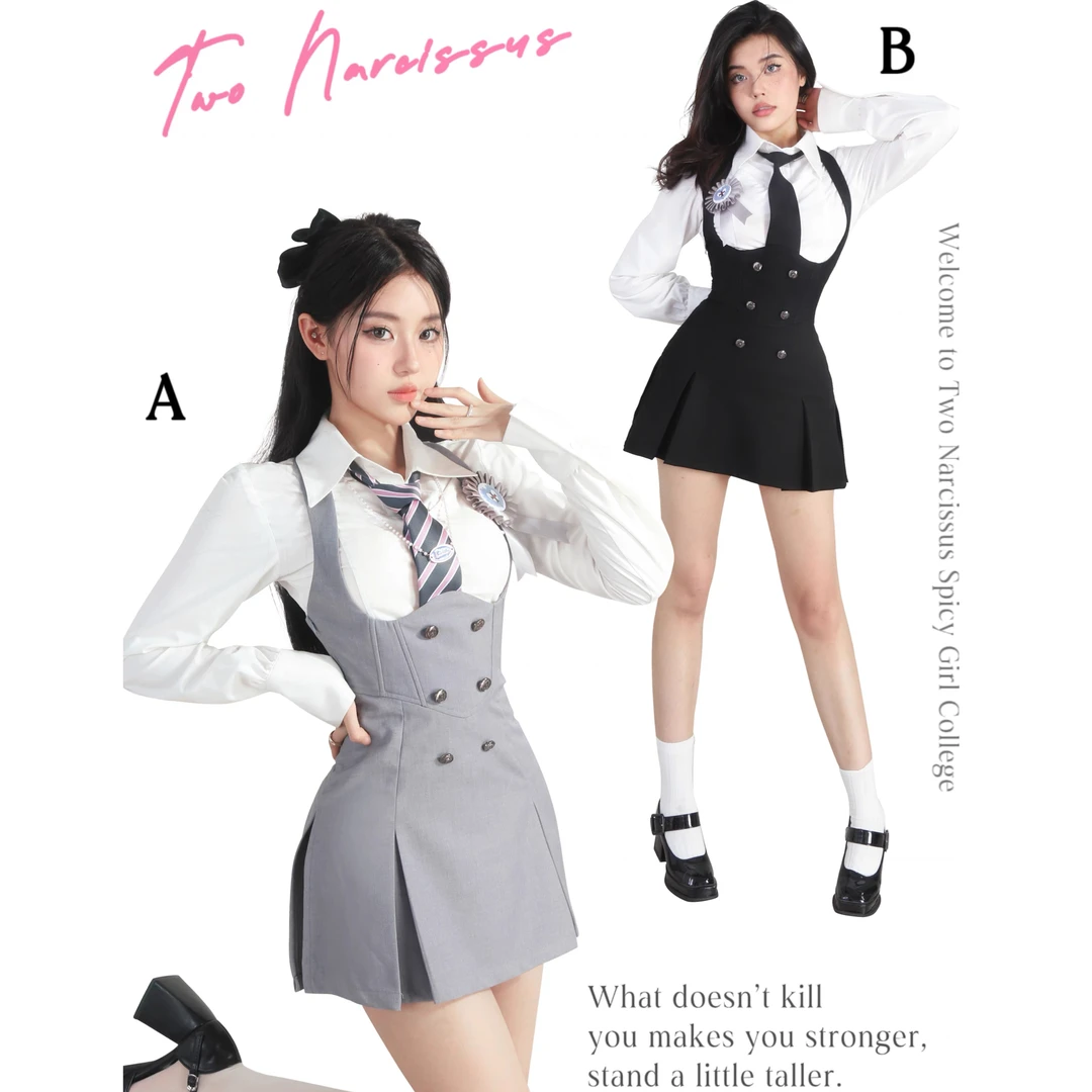 两只水仙 伦敦之恋 蚂蚁腰鱼骨臀胯垫沙漏型套装裙学院风美式动漫