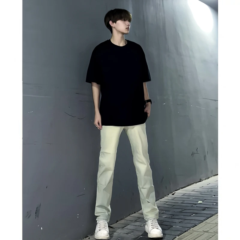 黄泥染牛仔裤男款修身弹力vibe风美式街头裤子痞帅hiphop直筒长裤