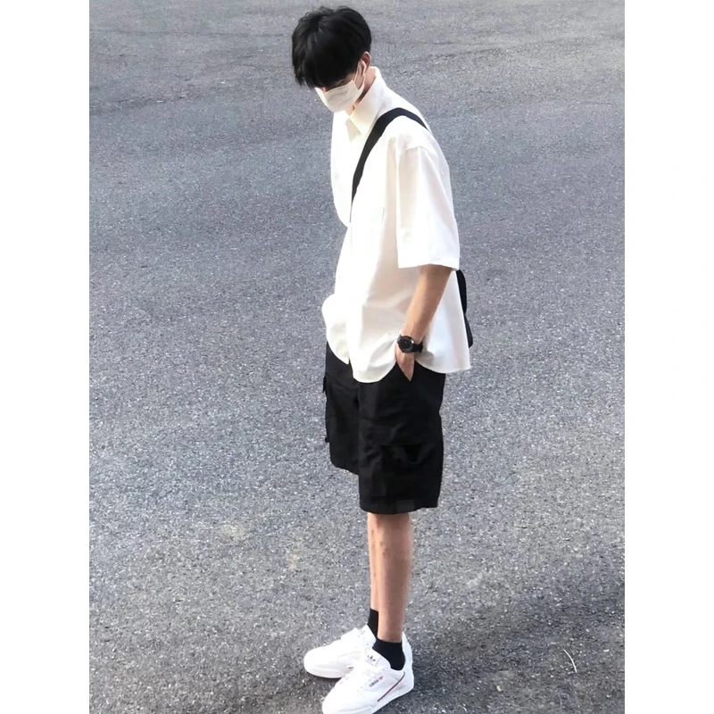 白色衬衫男高级感痞帅cleanfit短袖潮牌潮流夏季dk设计感休闲衬衣