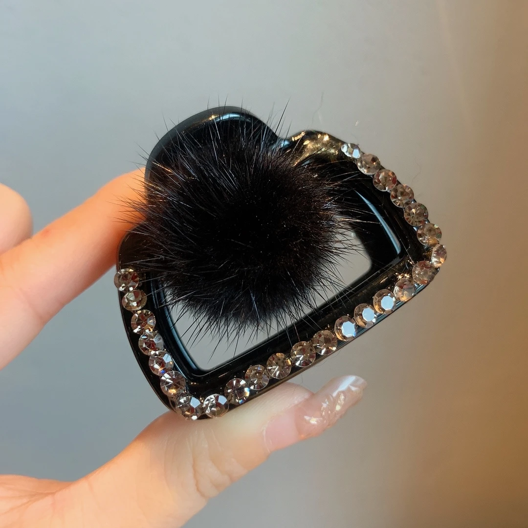 秋冬高级感毛球小方包夹子高档盘发小抓夹