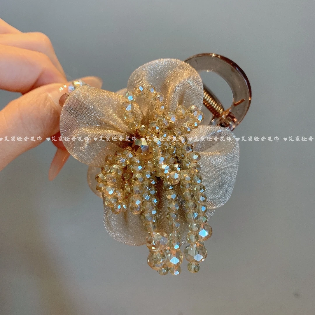 【艾蜜】墨雨云苏太阳花高级感发夹新中式抓夹8厘米长