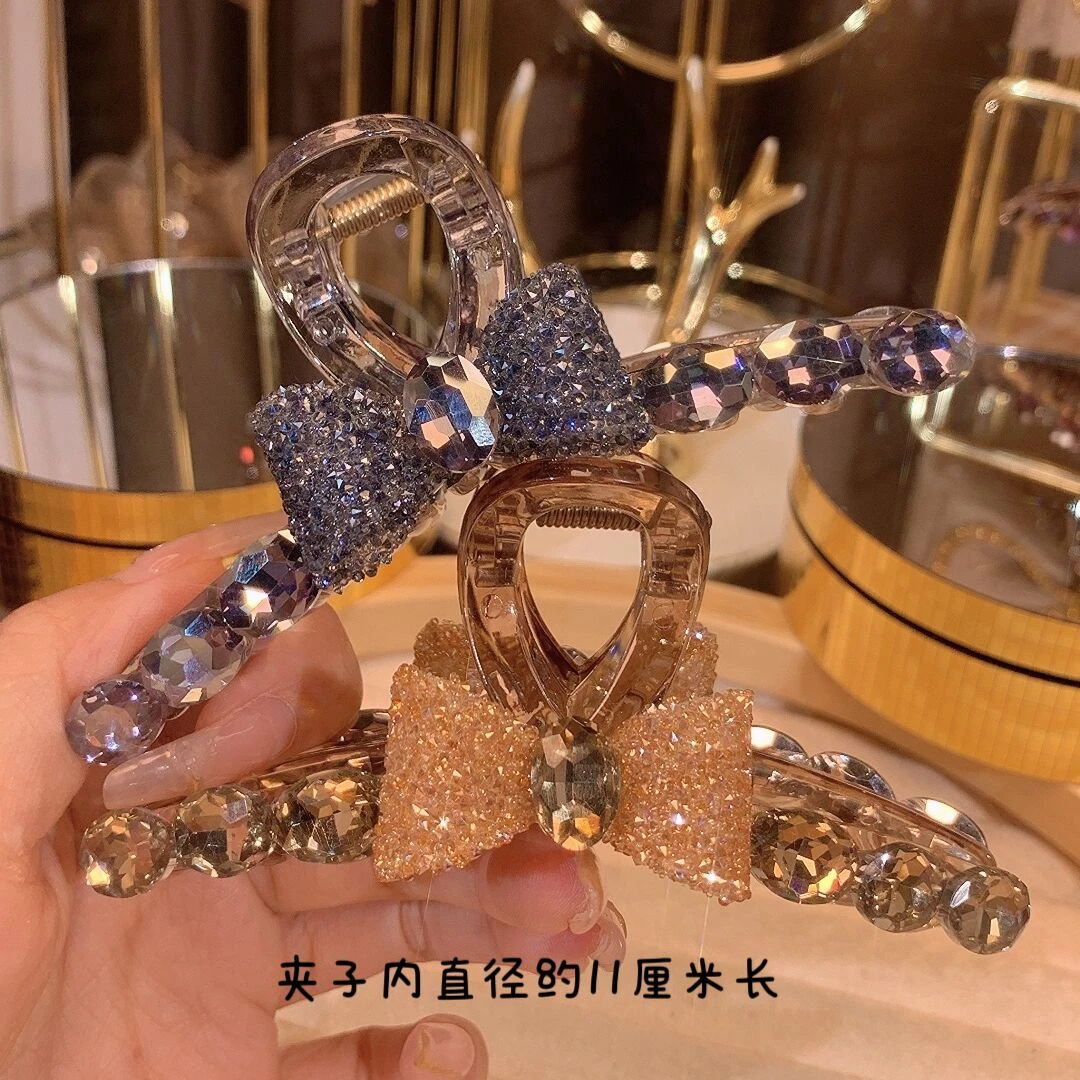 非金属亚克力发饰 韩版满锆蝴蝶结后脑勺鲨鱼夹11厘米长