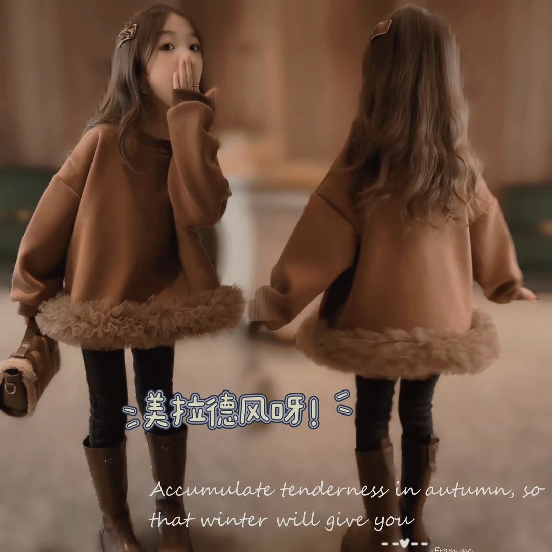 时尚【心动芭蕾】女童秋冬装加绒卫衣裙韩版上衣2023新款儿童洋气裙