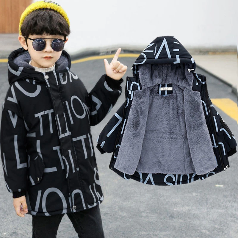 男童棉服2023新款中大童秋冬款加绒加厚外套连帽外穿保暖棉袄洋气