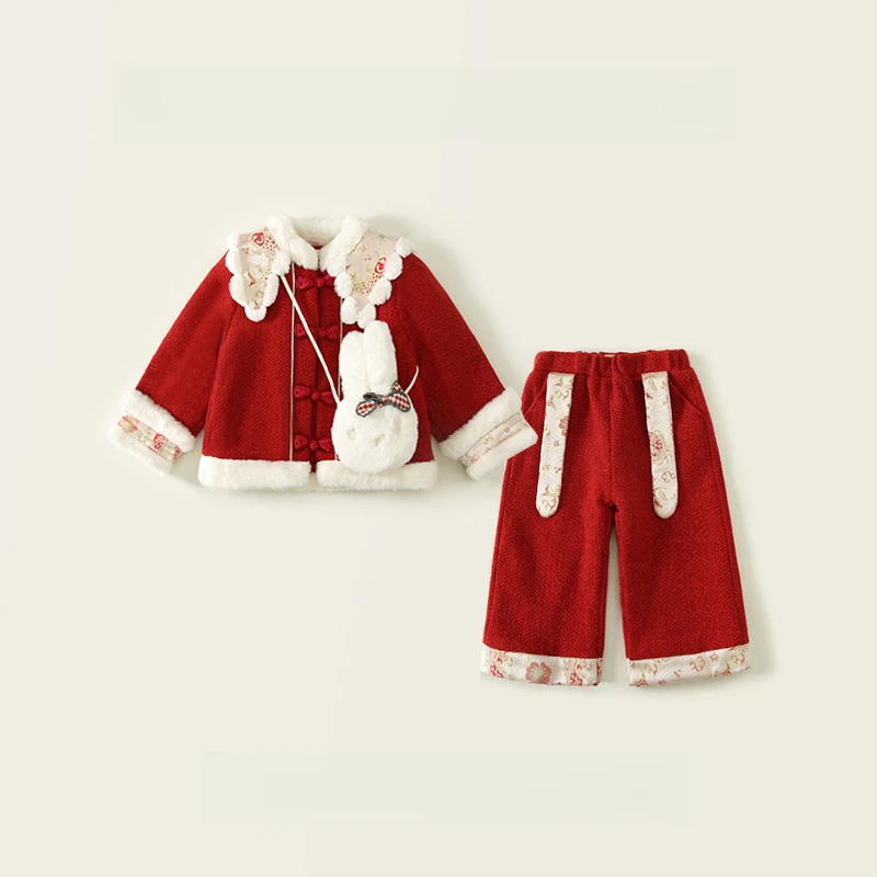 宝宝周岁礼服冬季儿童新年衣服汉服唐装中国风女童套装时尚保暖