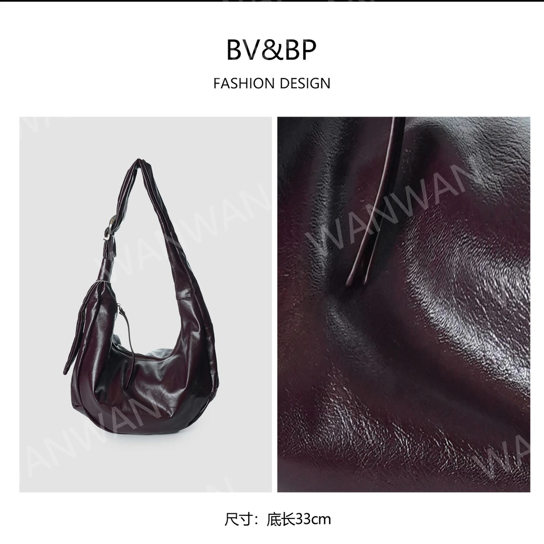 BV&BP【腰缠万贯】软皮大容量单肩腋下饺子包BV6858-安哥拉红