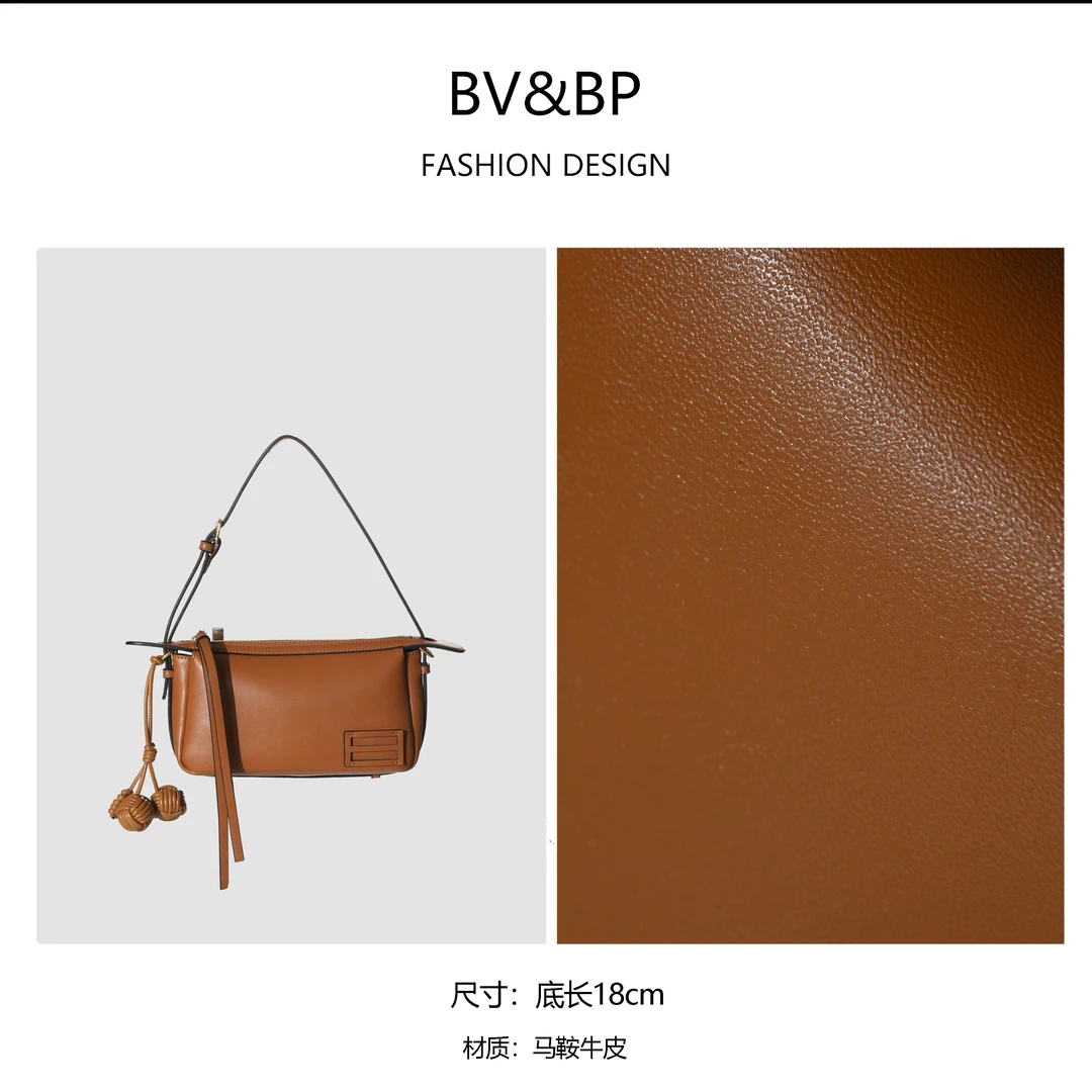 BV&BP时尚轻奢女士潮流波士顿法棍单肩斜挎女包BV166891-金棕