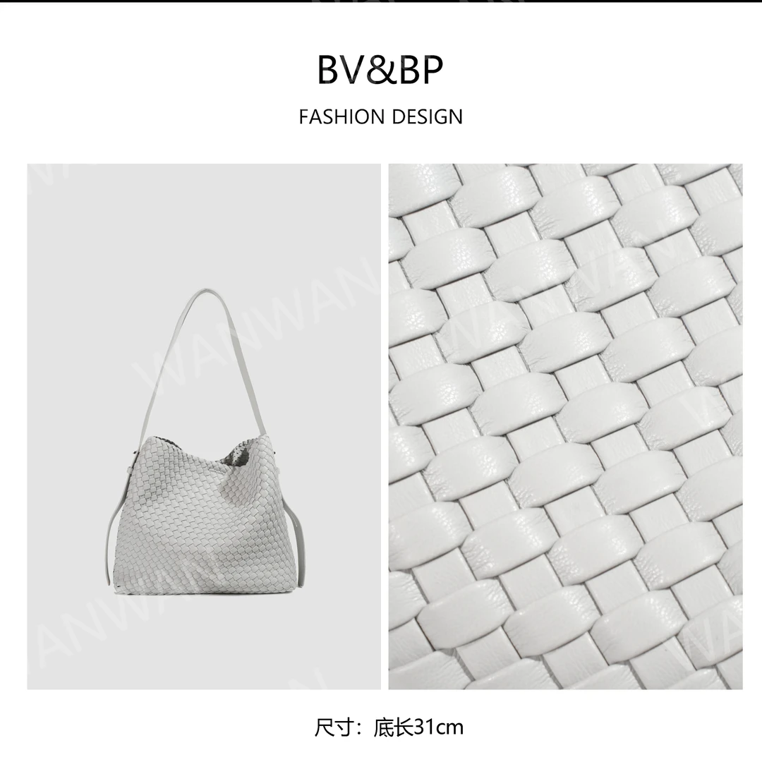 BV&BP新款慵懒编织水桶休闲百搭单肩斜挎女包BV6969-灰蓝