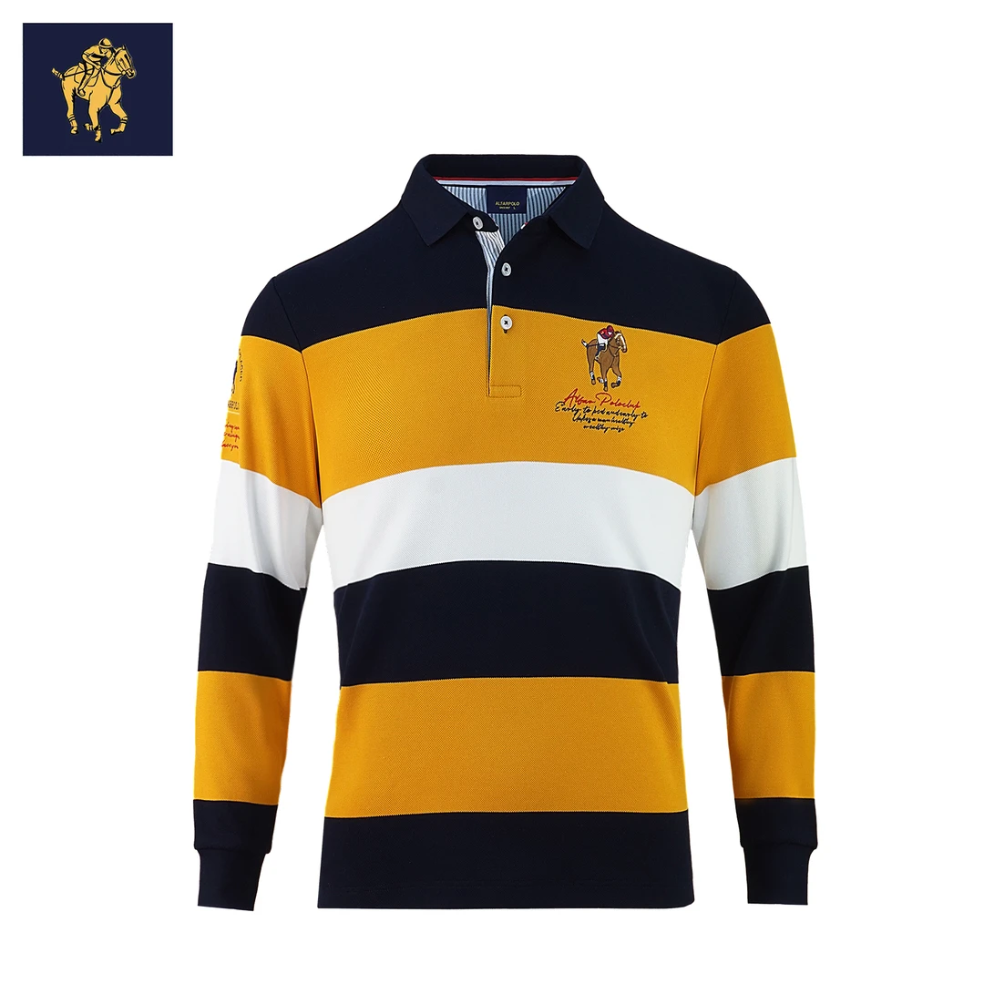 男士Polo衫潮流时尚条纹系商务休闲长袖男装翻领长恤秋季新款