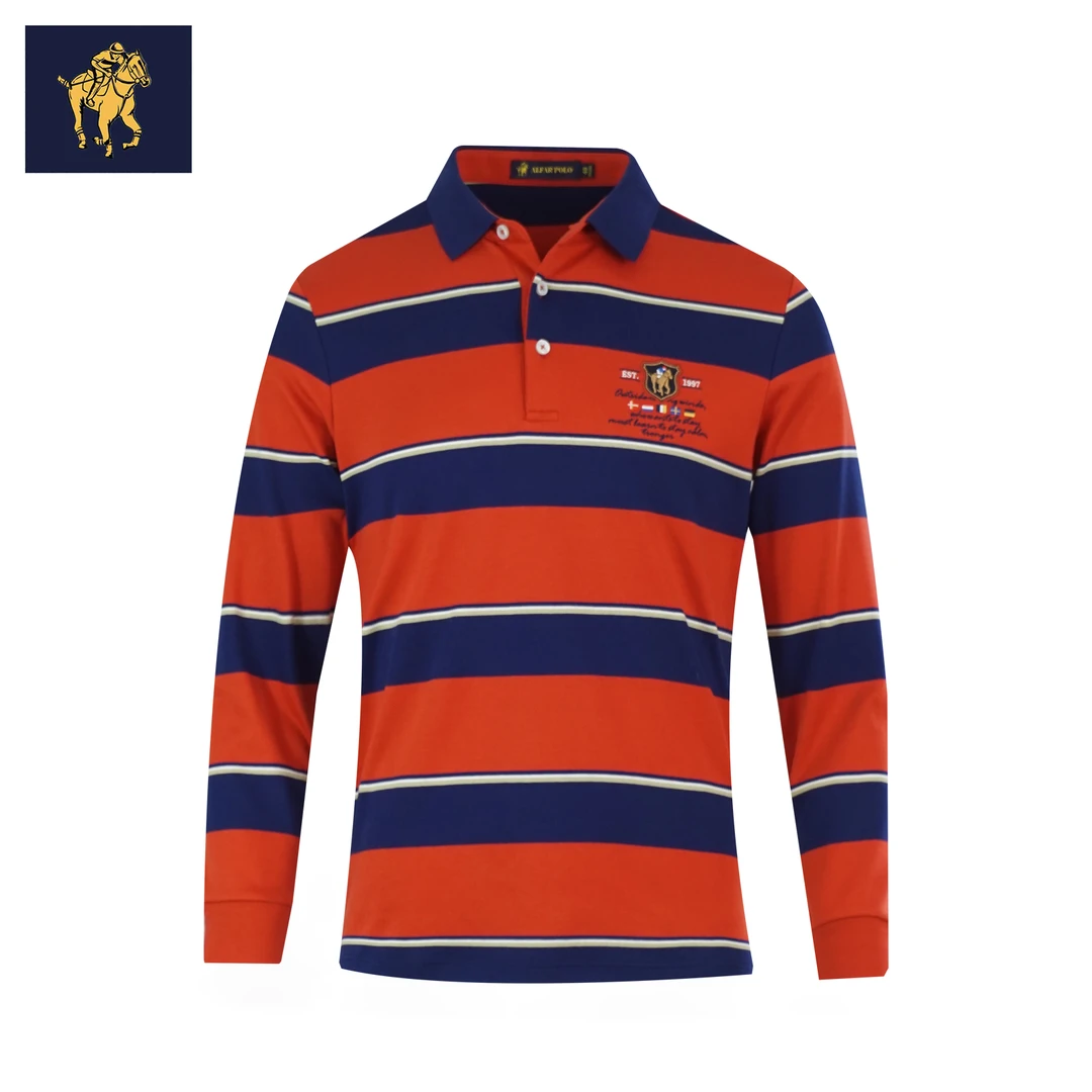 男士拼色Polo衫潮流时尚商务休闲舒适长袖男装翻领长恤秋季新款