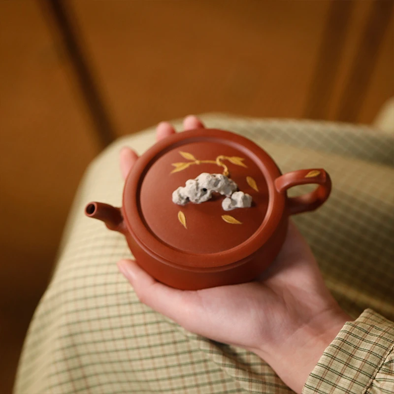 「拔萃二式」 红清水手工原矿紫砂壶120cc设计竹石紫砂茶器茶壶
