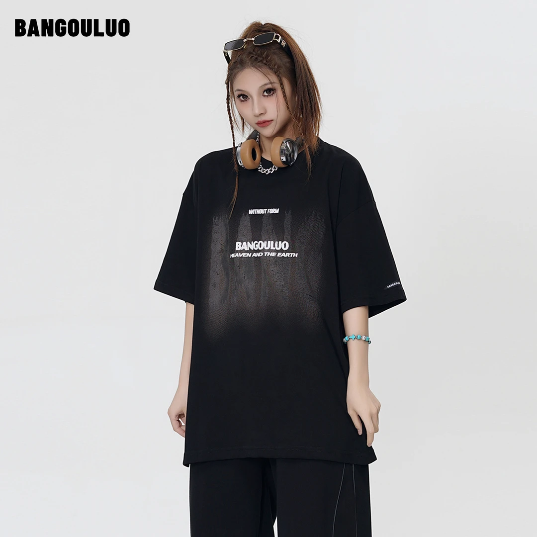 邦欧罗美式原创街头涂鸦字母T恤男女情侣百搭宽松上衣嘻哈潮半袖