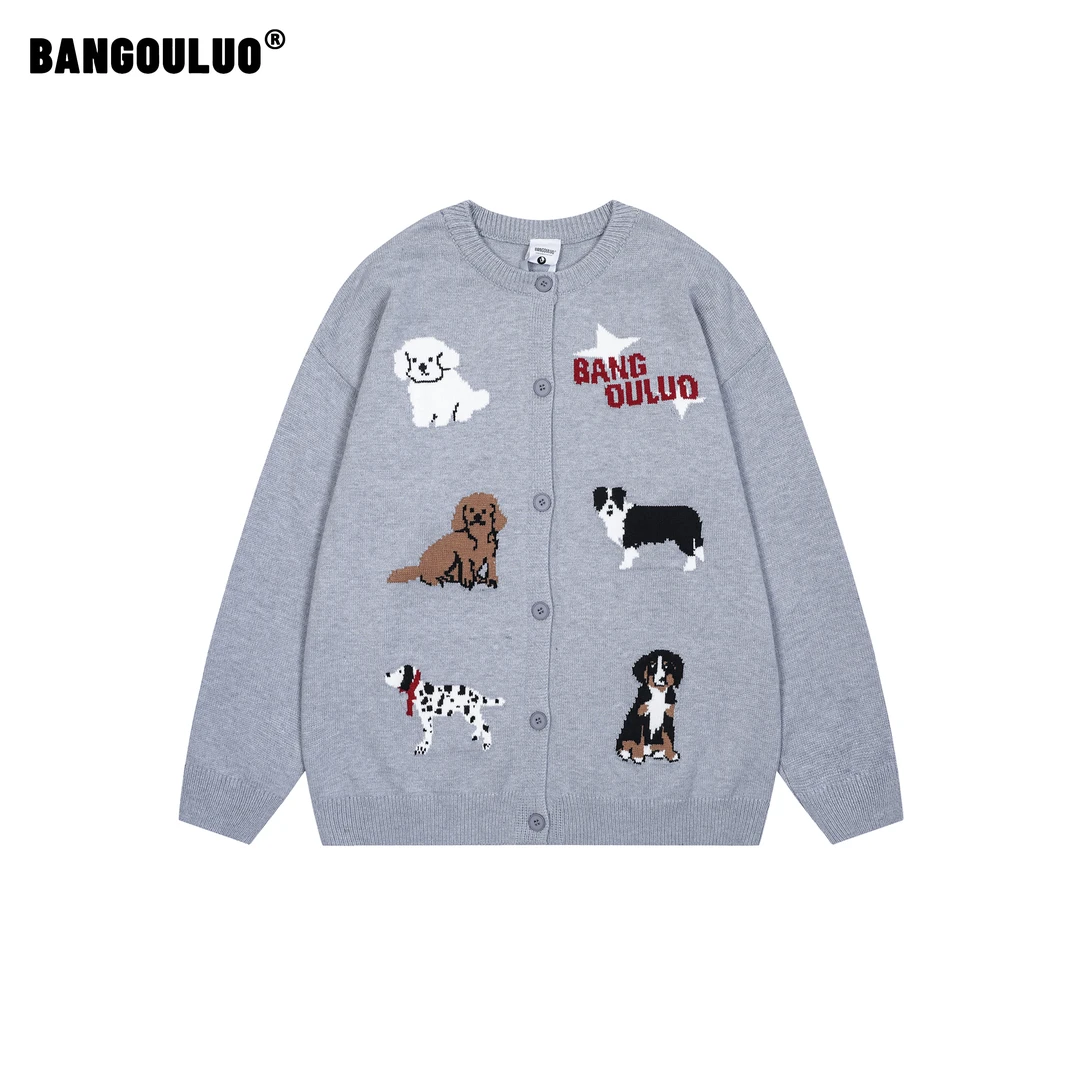 邦欧罗趣味动物系列圆领针织开衫长袖春季宽松毛衣可爱情侣上衣