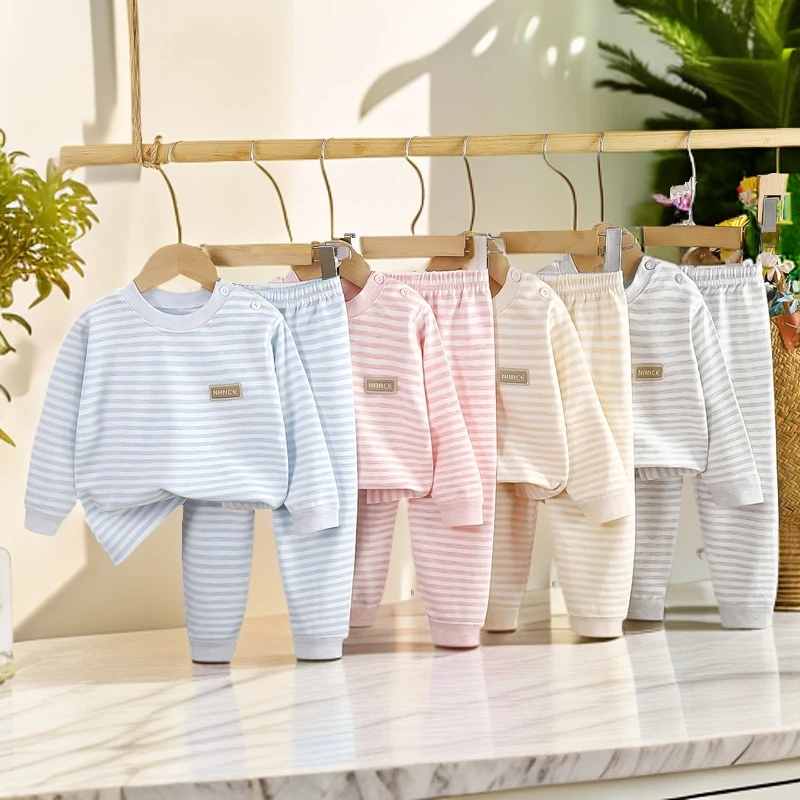 无骨彩棉家居服保暖套装长袖宝宝纯棉春秋婴儿男宝宝打底秋冬睡衣