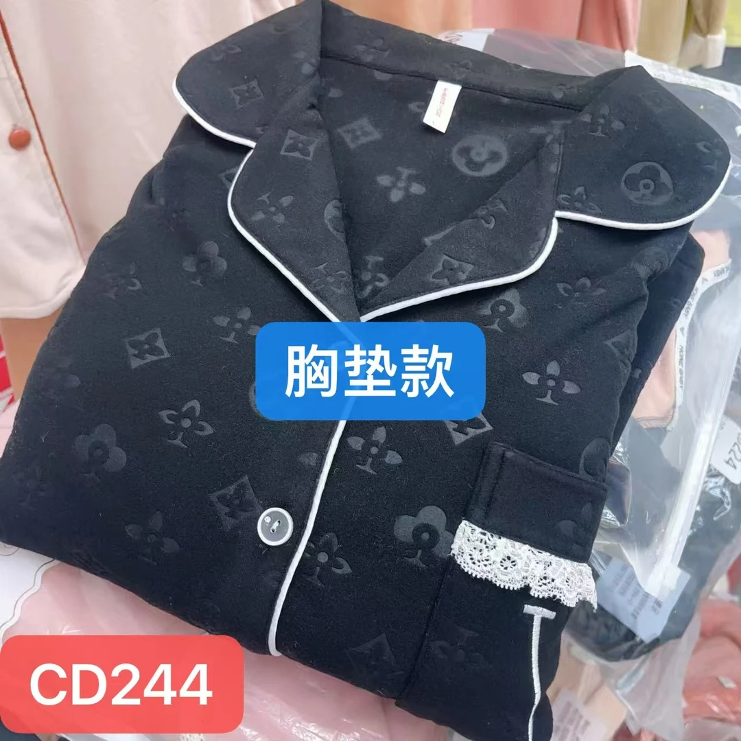 CD245女士双面德绒压花经典黑秋冬加厚长袖长裤