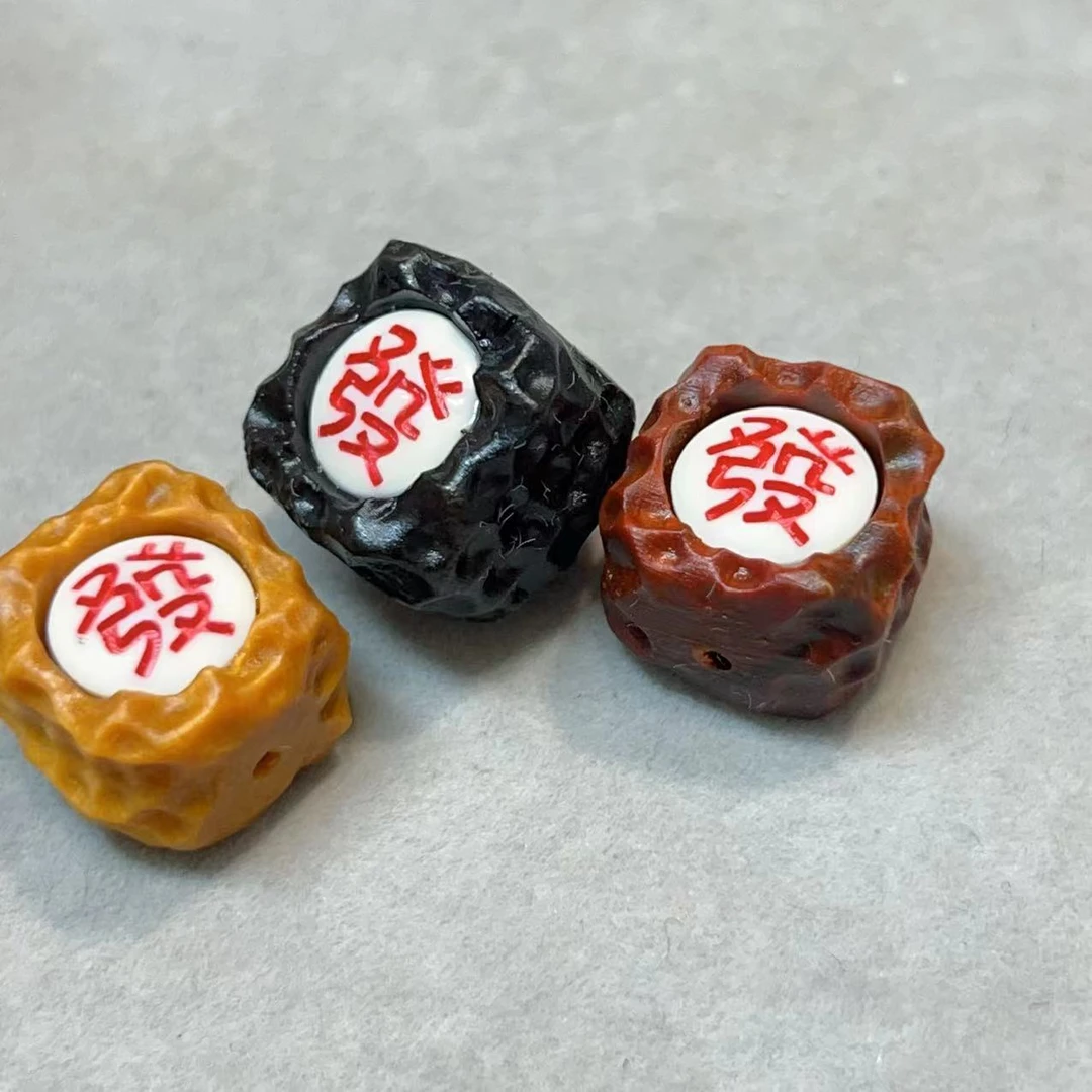 檀木文玩雕刻无相方珠镶嵌发财字文玩配饰隔珠手串DIY编珠串珠