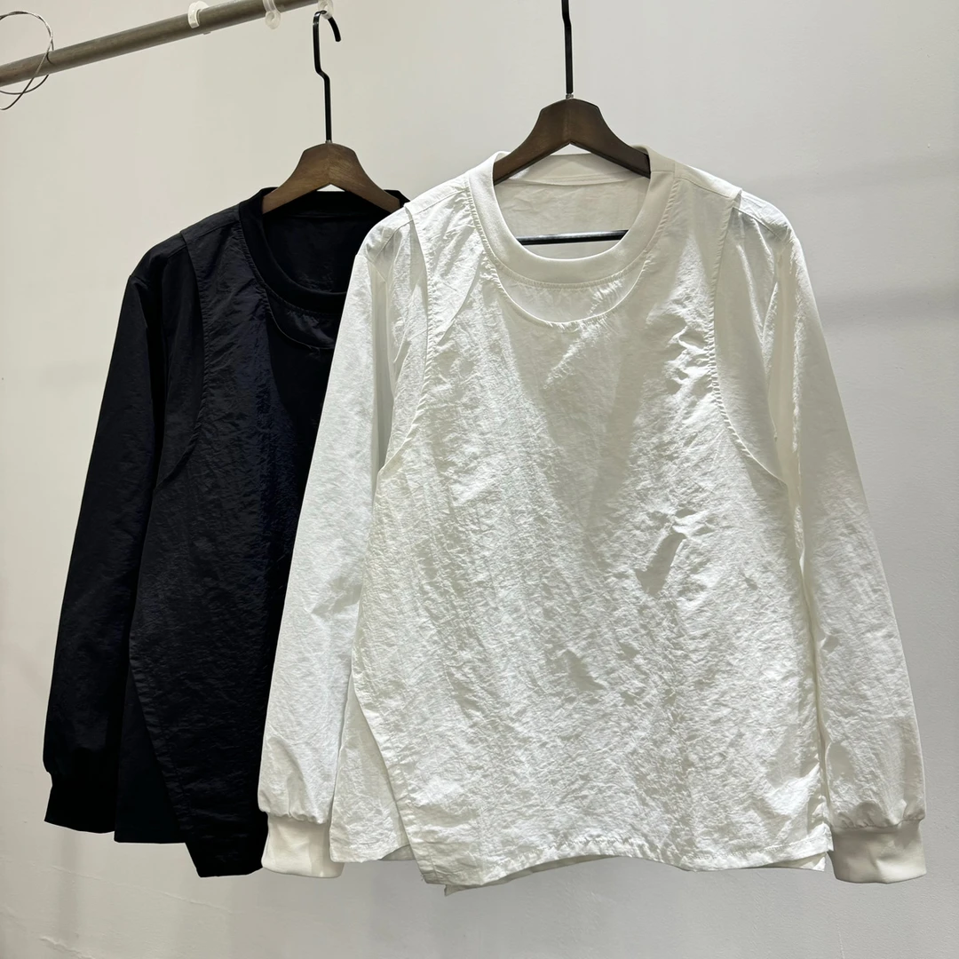 男士秋季新品时尚简约设计师假两件长袖套头衫潮牌INS宽松上衣服